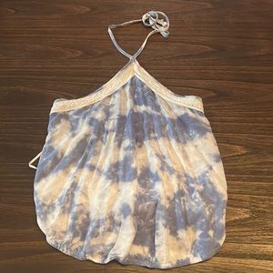 Hollister blue tie dye with lace halter neck top